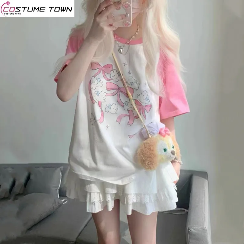 Japanese Cute Splicing Sweet Short Sleeve T-shirt Summer New Printed Top Ins College Style
Japanese Cute Splicing Sweet Short Sleeve T-shirt Summer New Printed Top Ins College Style