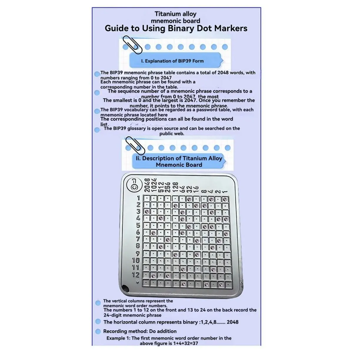 Hardwalking-Crypto Seed Phrase Storage Plate, Mnemonic 24 Words Backup Kit, Recovery Cold Wallet for BIP39 Recovery Words
Hardwalking-Crypto Seed Phrase Storage Plate, Mnemonic 24 Words Backup Kit, Recovery Cold Wallet for BIP39 Recovery Words