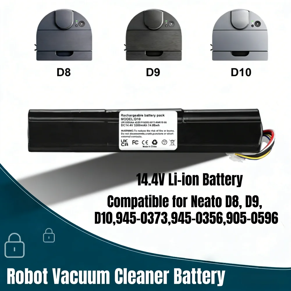 Сменный литий-ионный аккумулятор 14,4 В, 6500 мАч для Neato Botvac D8 D9 D10, обновленные аккумуляторы для пылесоса для серии Neato D8 D9 D10
Сменный литий-ионный аккумулятор 14,4 В, 6500 мАч для Neato Botvac D8 D9 D10, обновленные аккумуляторы для пылесоса для серии Neato D8 D9 D10