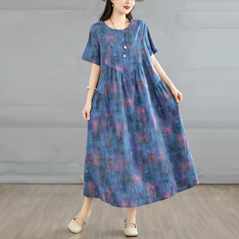 Summer New Vintage Bamboo Fiber Loose round Neck Short Sleeve A-Line Dress Women's Slimming Dress Artistic Style Citywalk
Summer New Vintage Bamboo Fiber Loose round Neck Short Sleeve A-Line Dress Women's Slimming Dress Artistic Style Citywalk