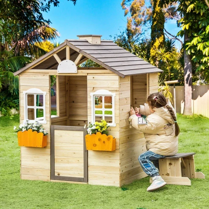Wooden Kids Playhouse, Adventures Cottage, with Working Door, Windows, Bench, Service Station, Flowers Pot Holder
Wooden Kids Playhouse, Adventures Cottage, with Working Door, Windows, Bench, Service Station, Flowers Pot Holder