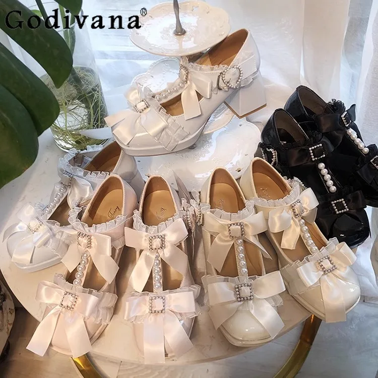 Princess Flower Wedding Lolita Mary Jane Shoes Spring New Women's Sweet Bow Pearl Tea Party High Heels Ladies Platform Heels
Princess Flower Wedding Lolita Mary Jane Shoes Spring New Women's Sweet Bow Pearl Tea Party High Heels Ladies Platform Heels