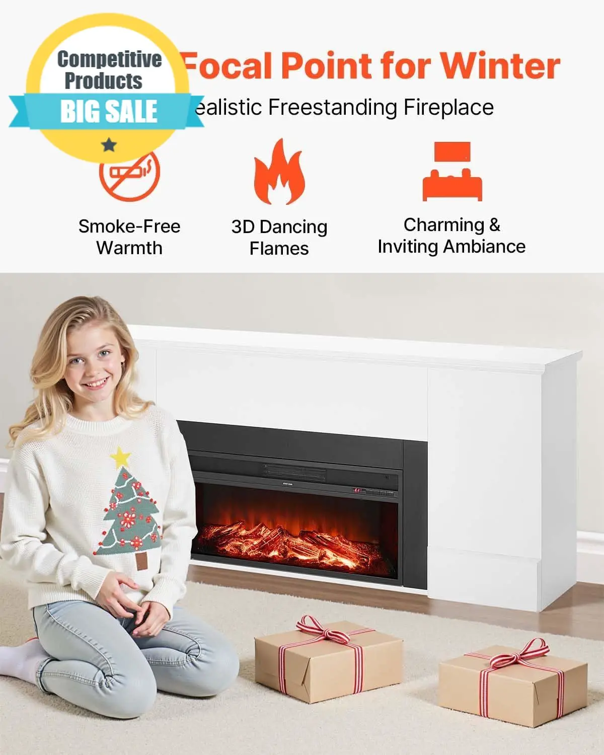 Substantial 75-Inch Freestanding Fireplace, 1500W 5120 BTU Electric Fireplace Heater With Mantel, Adjustable Flame & Timer, Over
Substantial 75-Inch Freestanding Fireplace, 1500W 5120 BTU Electric Fireplace Heater With Mantel, Adjustable Flame & Timer, Over