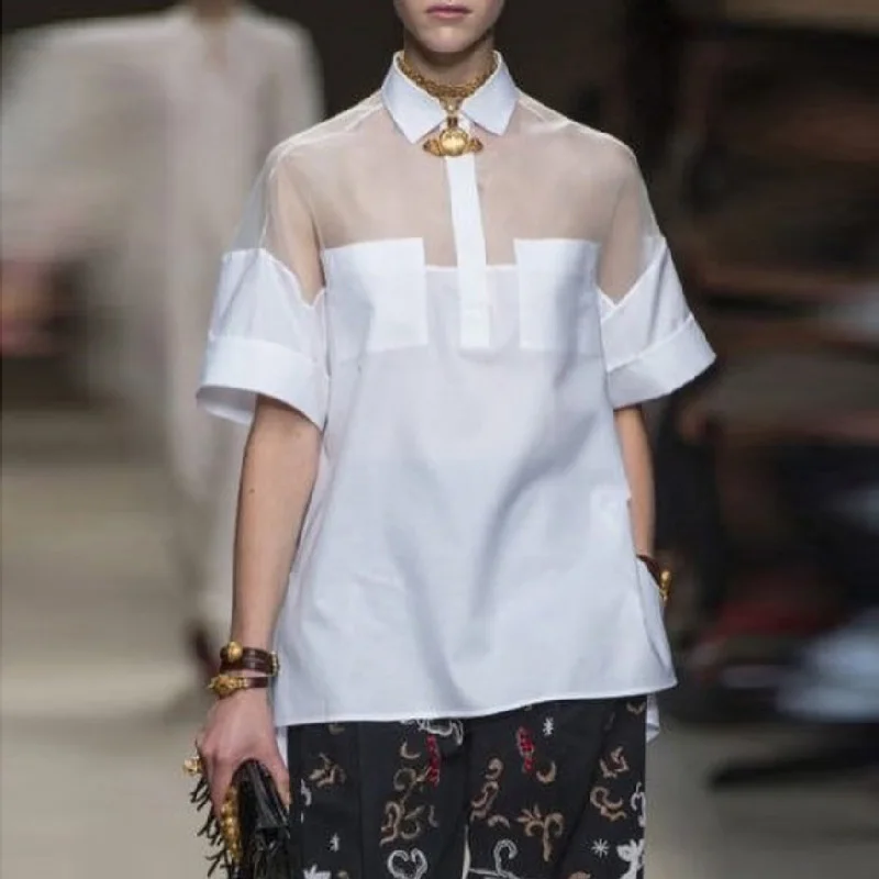 Women See-through Blouses Shirts Fashion 2026 Summer Autumn New Vintage Elegant White Trendy Short Sleeves Tops for Woman
Women See-through Blouses Shirts Fashion 2026 Summer Autumn New Vintage Elegant White Trendy Short Sleeves Tops for Woman