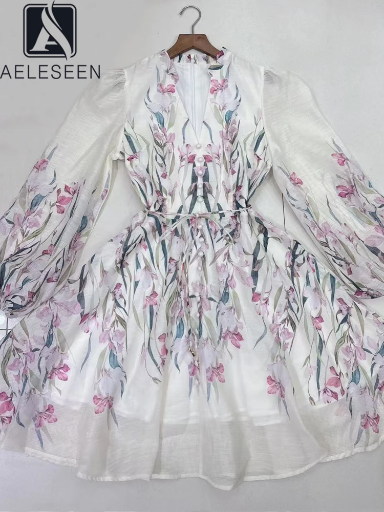 AELESEEN Bohemian Summer Mini Dress Women V-Neck Ruffles Full Lantern Sleeve Pink Floral Printed Belt Sngle-breasted Casual
AELESEEN Bohemian Summer Mini Dress Women V-Neck Ruffles Full Lantern Sleeve Pink Floral Printed Belt Sngle-breasted Casual
