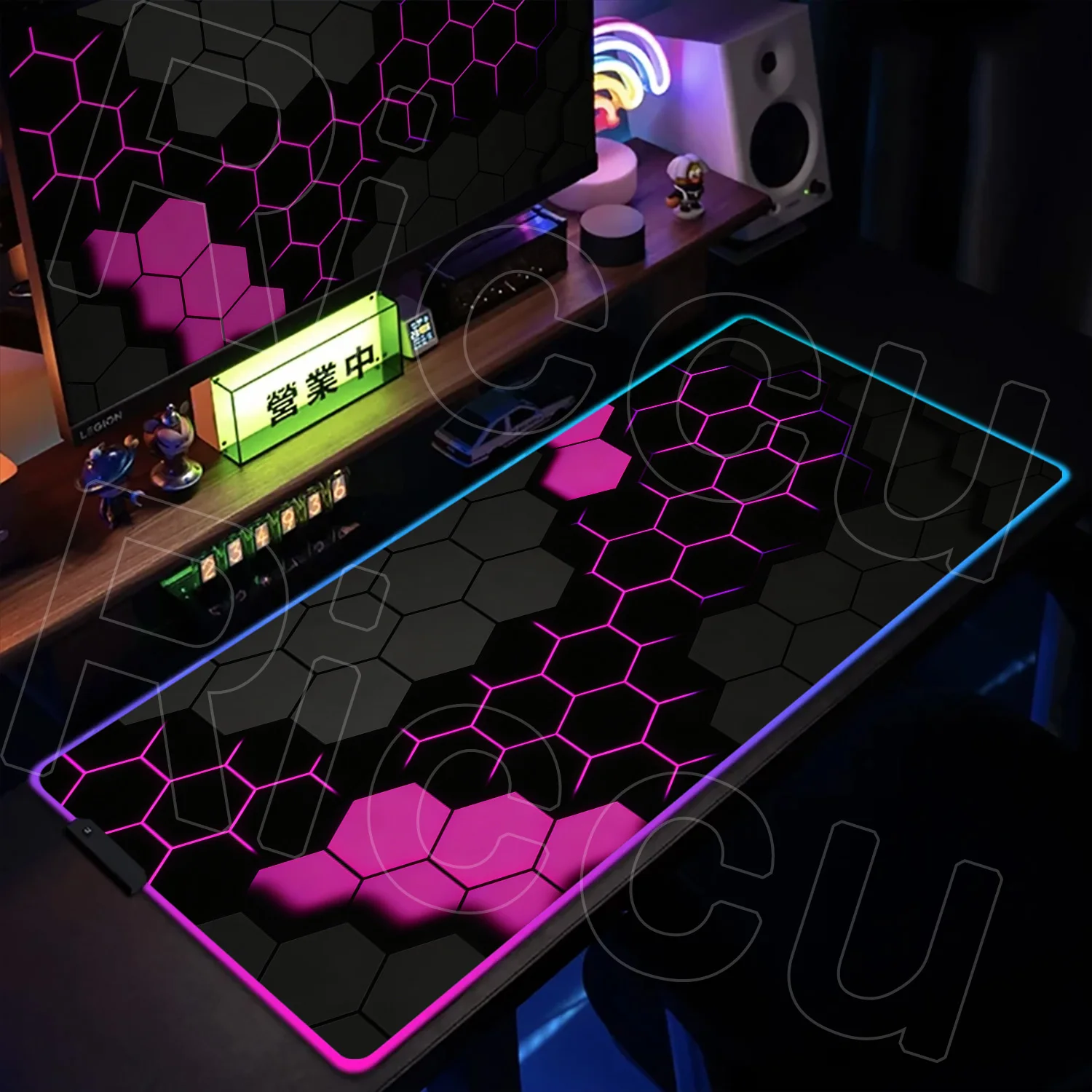 RGB HD XXL science fiction Geometry Large Gamer Mouse pad Gaming Rug Rubber LED Mousepad Keyboard Expand Desk Mat PC Accessories