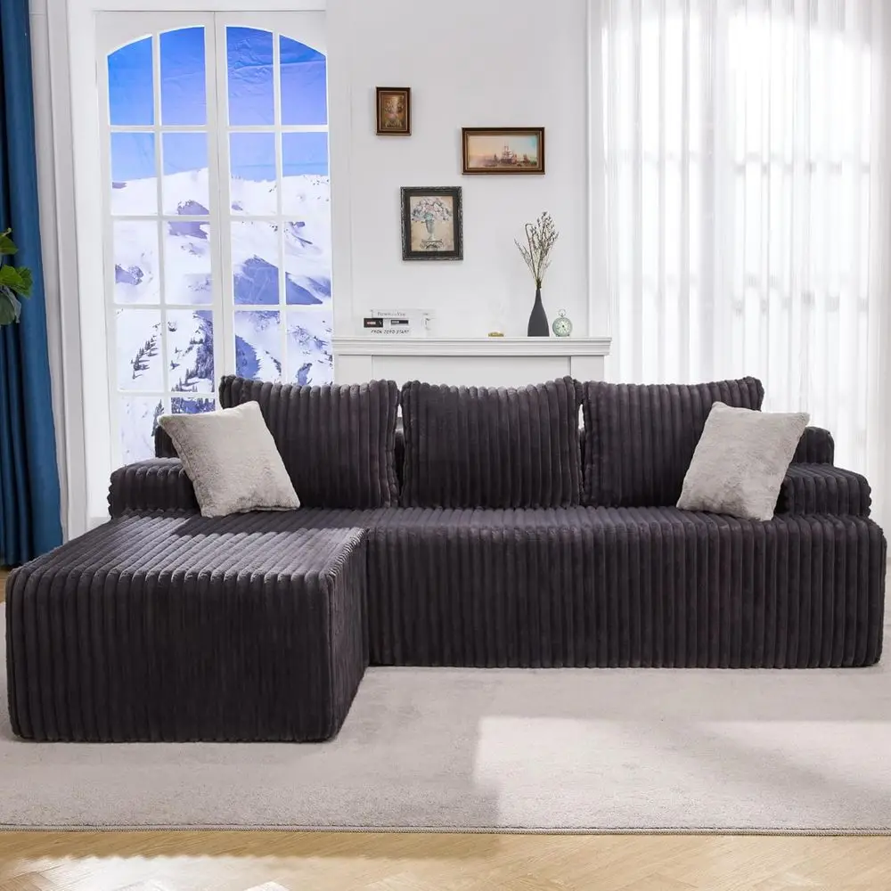 Gray Striped 3-Seat L-Shape Sectional Sofa with Chaise for Living Room
Gray Striped 3-Seat L-Shape Sectional Sofa with Chaise for Living Room