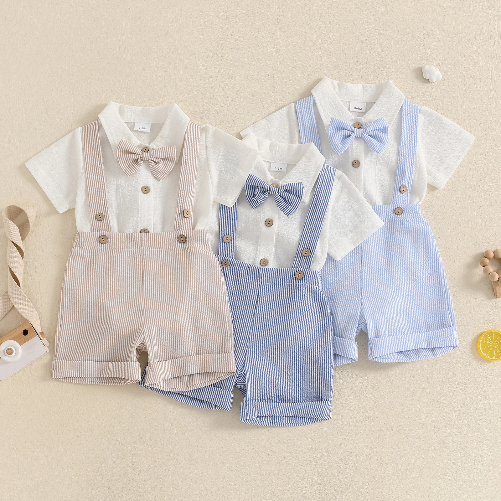 Baby Boy Gentleman Outfit Solid Color Short Sleeve Lapel Neck Romper with Stripe Suspender Shorts Bowtie Boys Summer Clothes
Baby Boy Gentleman Outfit Solid Color Short Sleeve Lapel Neck Romper with Stripe Suspender Shorts Bowtie Boys Summer Clothes
