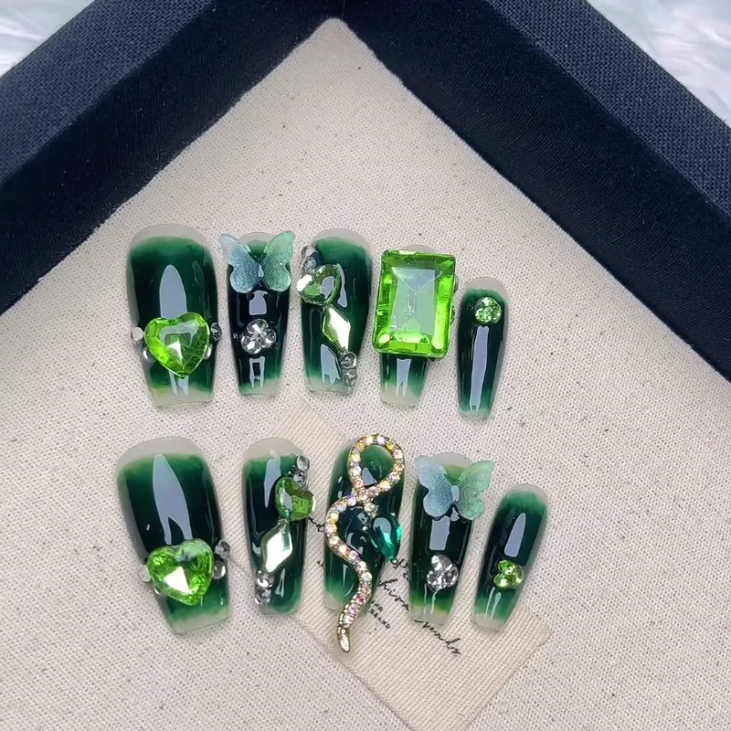 Serpentine Green Wearable Nail Medium To Long Butterfly Rhinestone Cat Eye Style Handmade Detachable Wearable Nail
Serpentine Green Wearable Nail Medium To Long Butterfly Rhinestone Cat Eye Style Handmade Detachable Wearable Nail