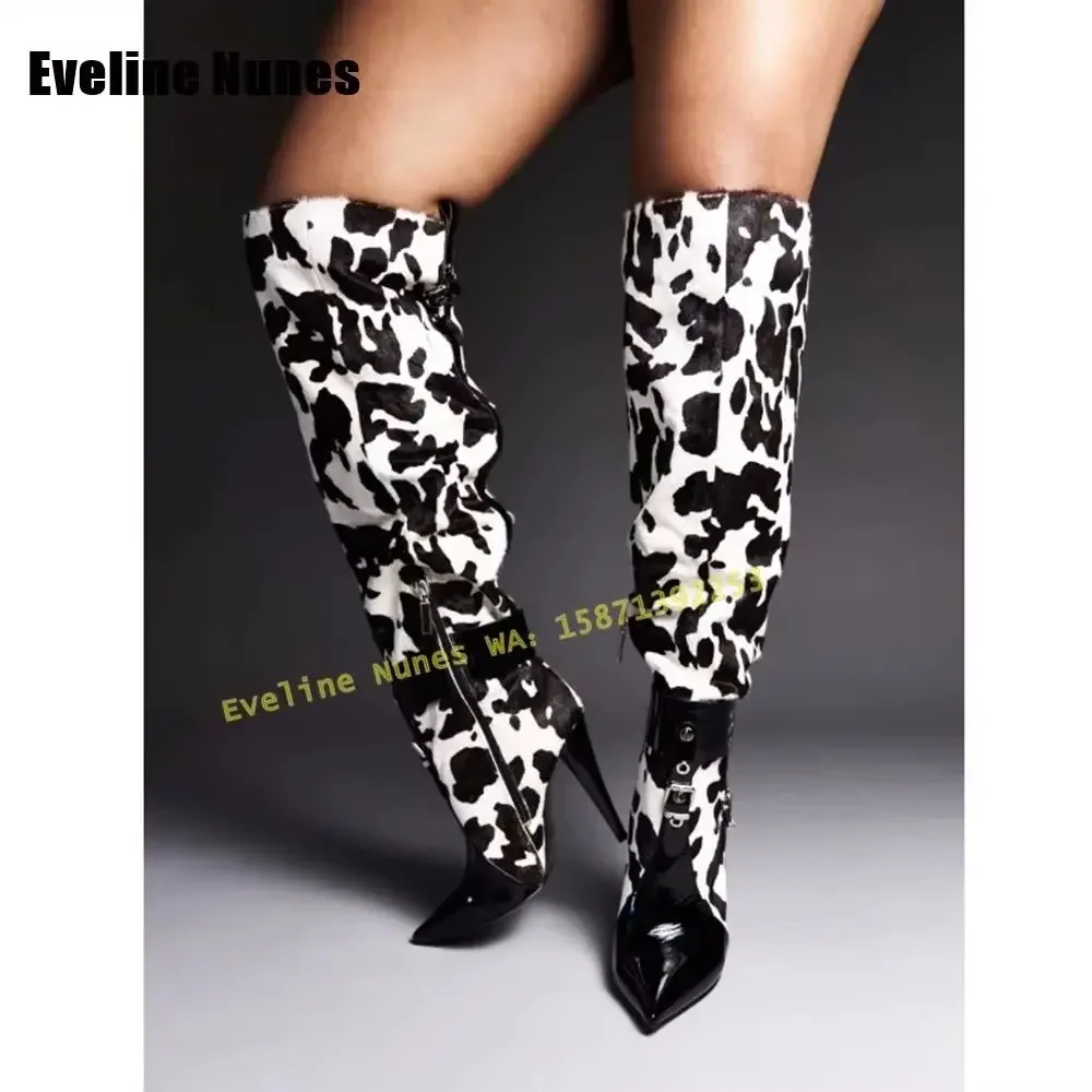 Модные ботинки с коровьим узором и пряжкой на ремне, новинка 2025, стильные женские ботильоны выше колена с острым носком на тонком каблуке в стиле пэчворк
Модные ботинки с коровьим узором и пряжкой на ремне, новинка 2025, стильные женские ботильоны выше колена с острым носком на тонком каблуке в стиле пэчворк