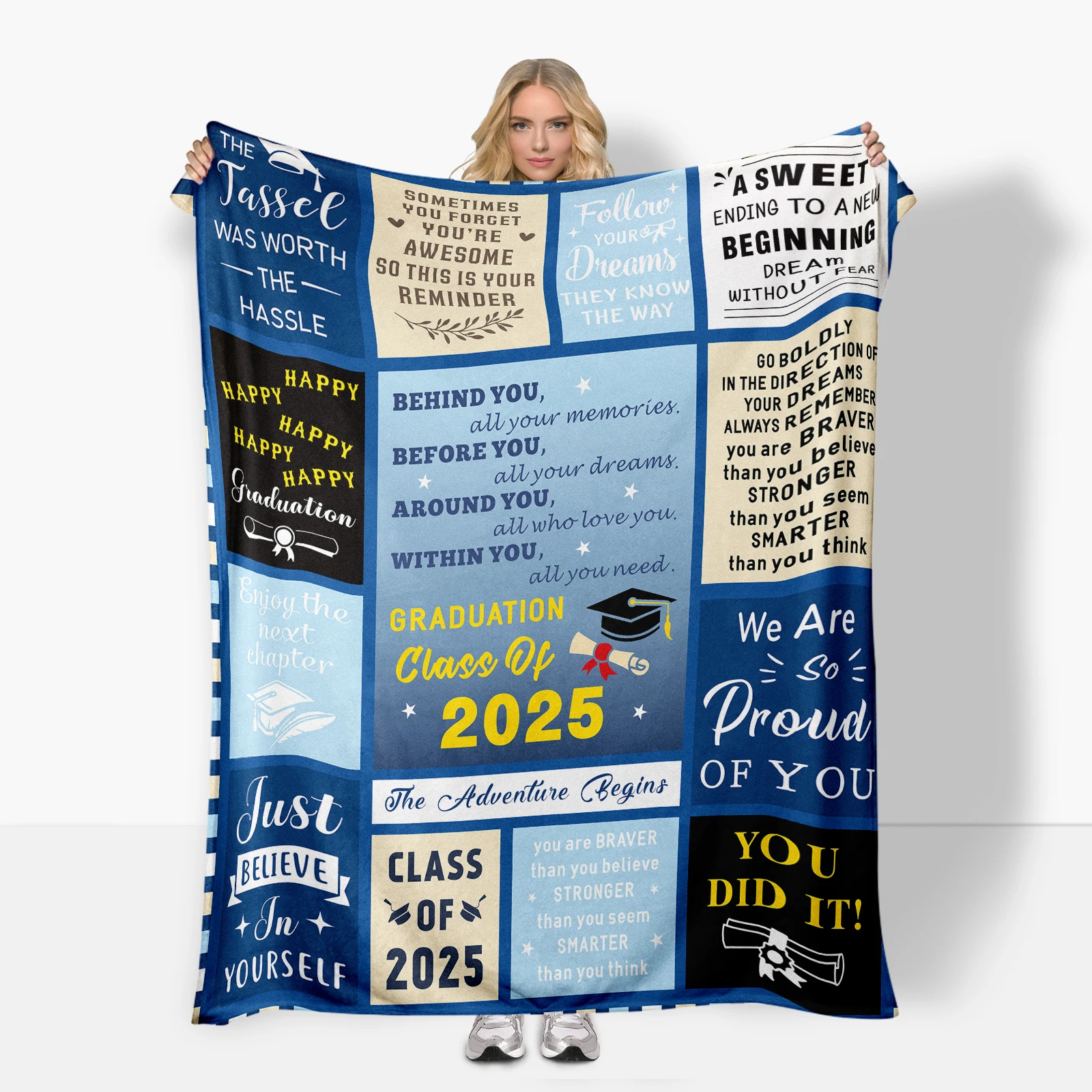 Special plaid flannel blanket for graduation featuring inspirational quotes to encourage friends on their new journey
Special plaid flannel blanket for graduation featuring inspirational quotes to encourage friends on their new journey