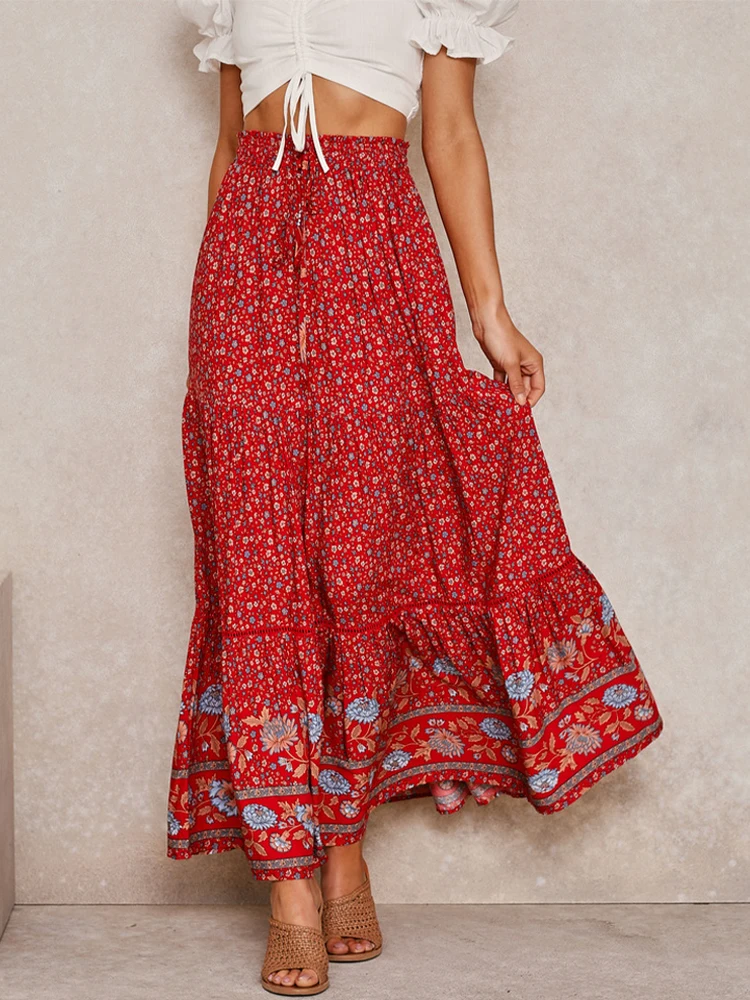 Floral Print Long Skirts Women Summer Fashion Lace Up Pleated Skirt Vintage Casual Elastic Waist Boho Beach Holiday Maxi Skirts
Floral Print Long Skirts Women Summer Fashion Lace Up Pleated Skirt Vintage Casual Elastic Waist Boho Beach Holiday Maxi Skirts