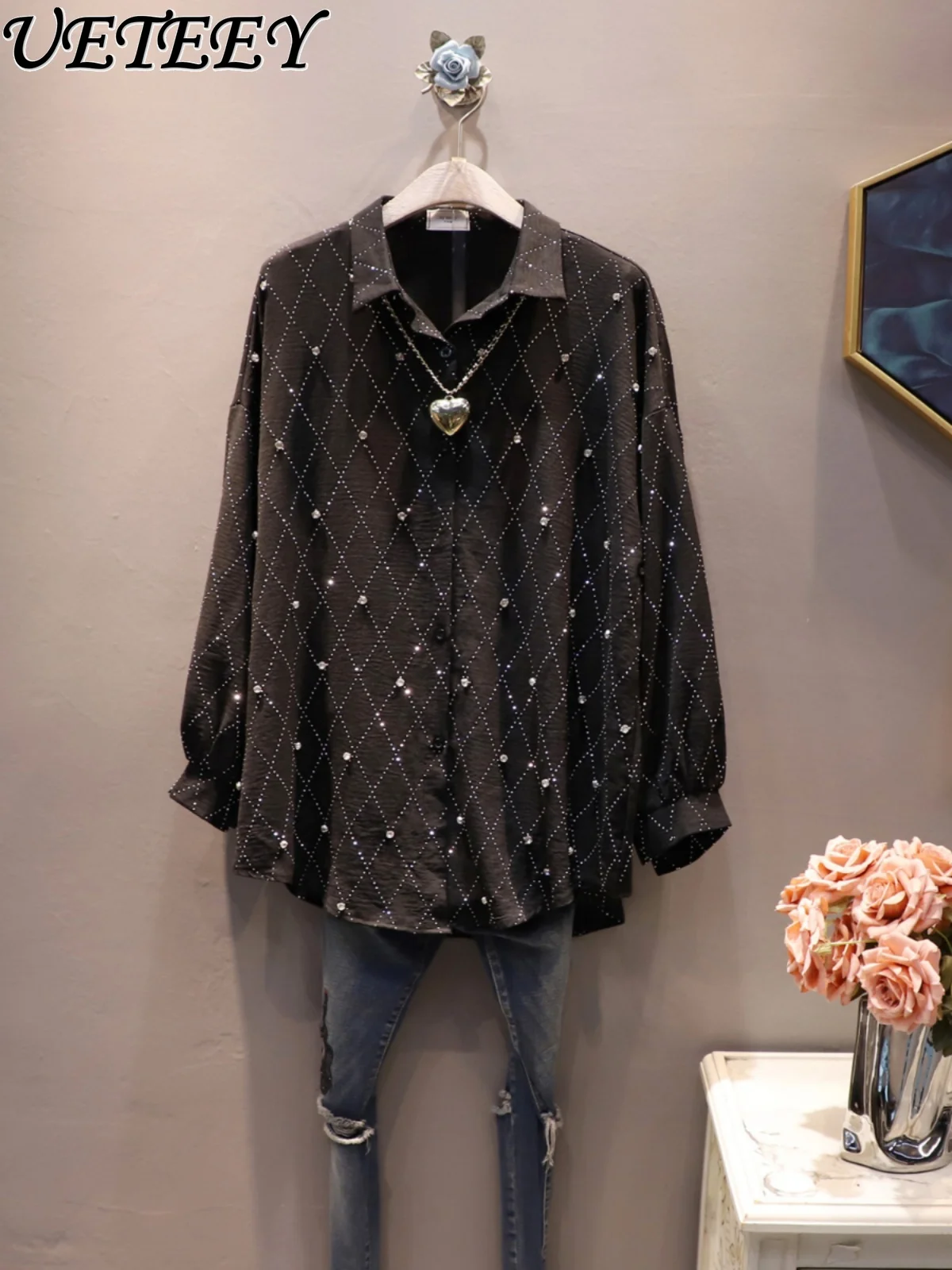 Lapel Hot Diamond Long Sleeve Fashion Shirt Autumn New Casual Loose Long Sleeve Tops Versatile Oversize Cardigan for Women
Lapel Hot Diamond Long Sleeve Fashion Shirt Autumn New Casual Loose Long Sleeve Tops Versatile Oversize Cardigan for Women