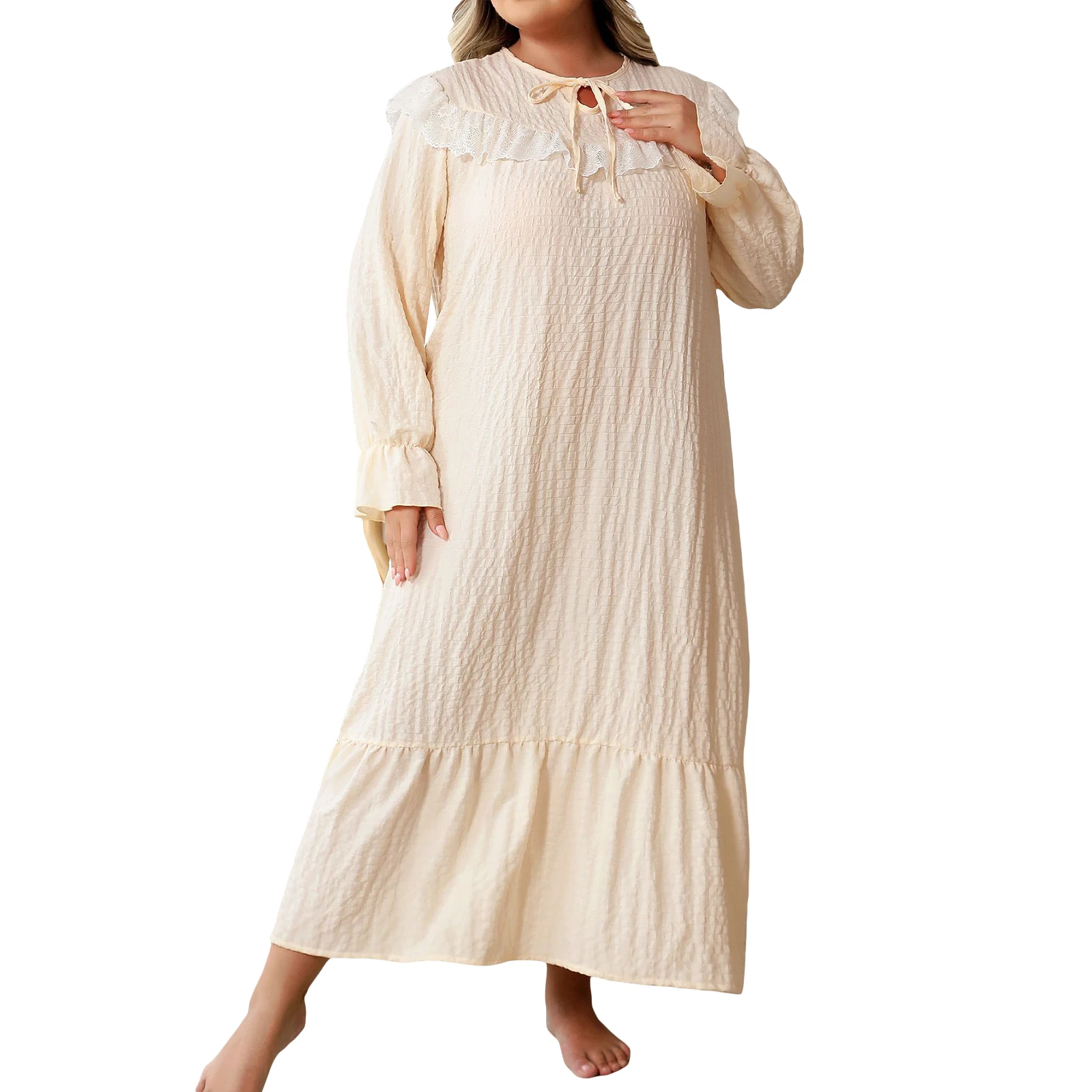 Women's Plus Size Nightgown Loose Lace Trim Round Neck Long Sleeve Long Pajama Dress Casual Sleepwear Loose Plus Size Dresses
Women's Plus Size Nightgown Loose Lace Trim Round Neck Long Sleeve Long Pajama Dress Casual Sleepwear Loose Plus Size Dresses