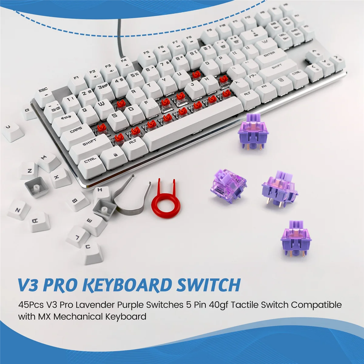 CMB-p45Pcs V3 Pro Lavender Purple Switches 5 Pin 40gf Tactile Switch Compatible with MX Mechanical
CMB-p45Pcs V3 Pro Lavender Purple Switches 5 Pin 40gf Tactile Switch Compatible with MX Mechanical