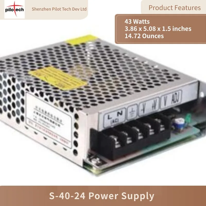 S-40-24 Power Supply, Single Output, 24 Volt, 1.8 Amp, 43 Watt, 5.1" L X 3.9" W X 1.5" H, Silver
S-40-24 Power Supply, Single Output, 24 Volt, 1.8 Amp, 43 Watt, 5.1" L X 3.9" W X 1.5" H, Silver