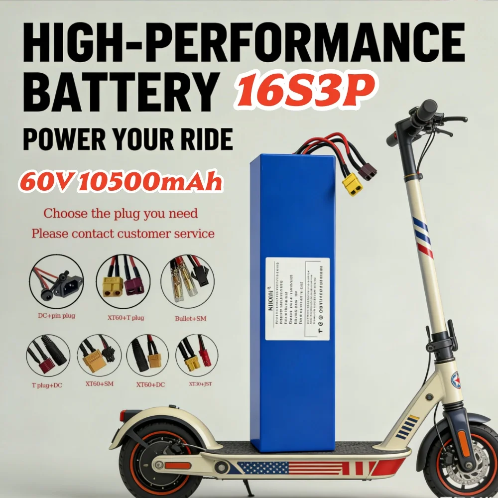 60V 10500mAh 16S3P lithium battery pack 18650 Rechargeable battery with BMS 700W 1500W high-power
60V 10500mAh 16S3P lithium battery pack 18650 Rechargeable battery with BMS 700W 1500W high-power