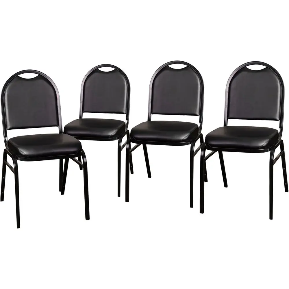 Set of 4 Commercial Grade 500 LB. Capacity Dome Back Stack Chairs - Black Vinyl Upholstery - Black Metal Frames - Built-In Handl
Set of 4 Commercial Grade 500 LB. Capacity Dome Back Stack Chairs - Black Vinyl Upholstery - Black Metal Frames - Built-In Handl
