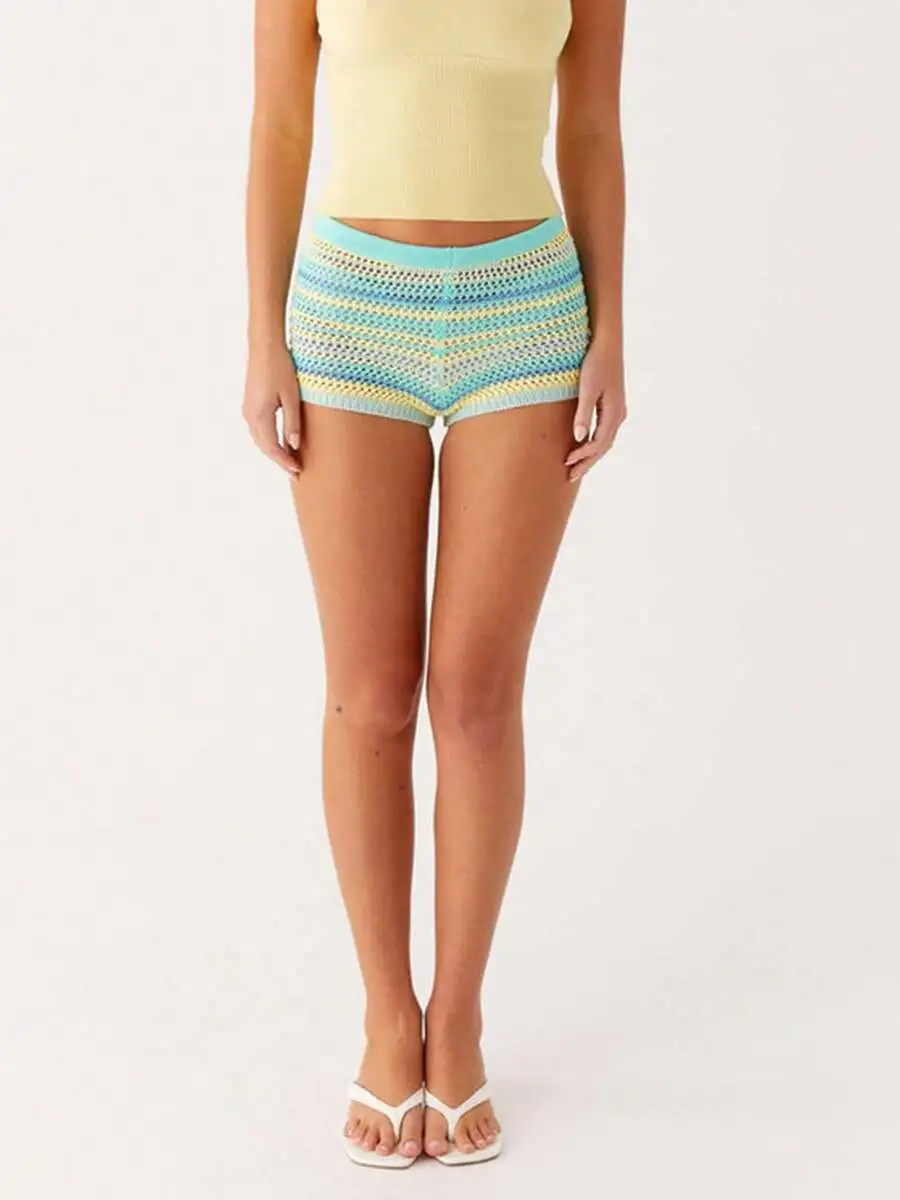 Womens Crochet Shorts With Striped Pattern, Elastic Waist, Mid-Rise, Lightweight And Breathable For Summer
Womens Crochet Shorts With Striped Pattern, Elastic Waist, Mid-Rise, Lightweight And Breathable For Summer