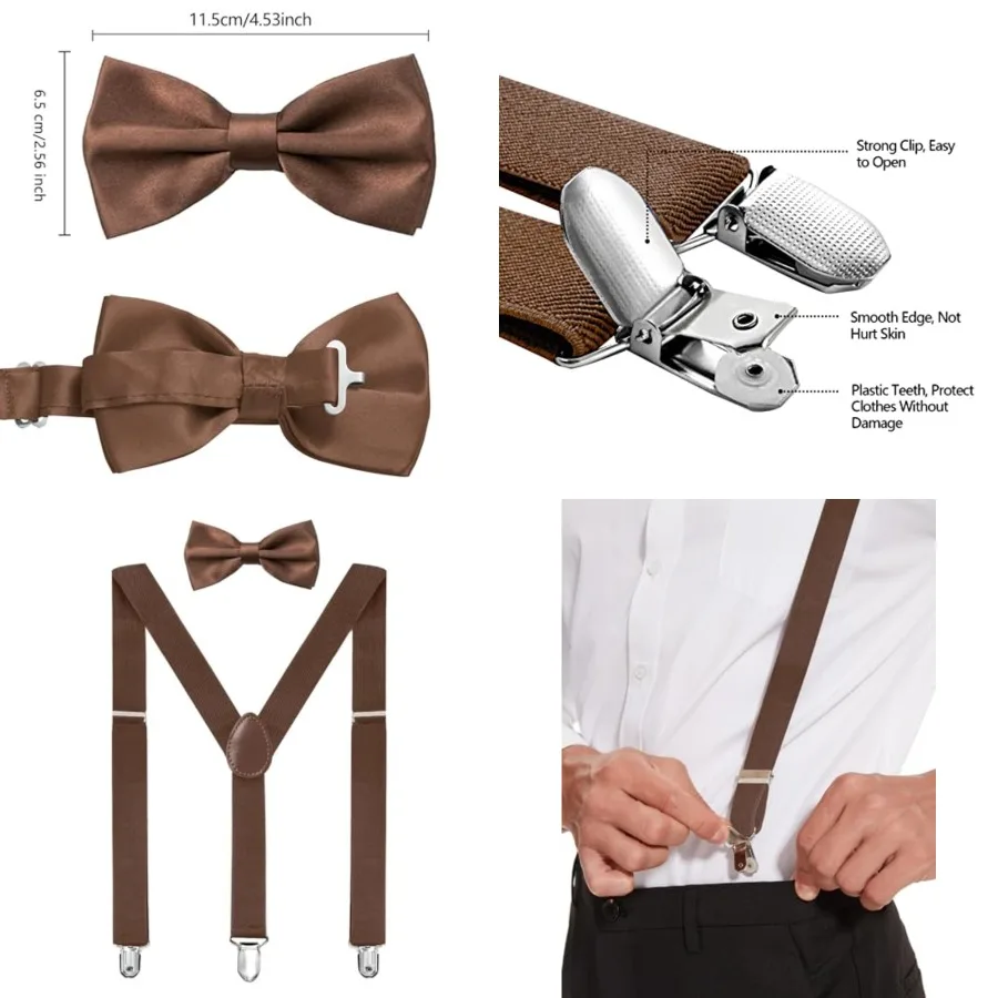 Suspenders and Bow Tie Set for Men, Adjustable Elastic Braces with Y-Back, Diverse Colors, Strong Clips, Brown
Suspenders and Bow Tie Set for Men, Adjustable Elastic Braces with Y-Back, Diverse Colors, Strong Clips, Brown