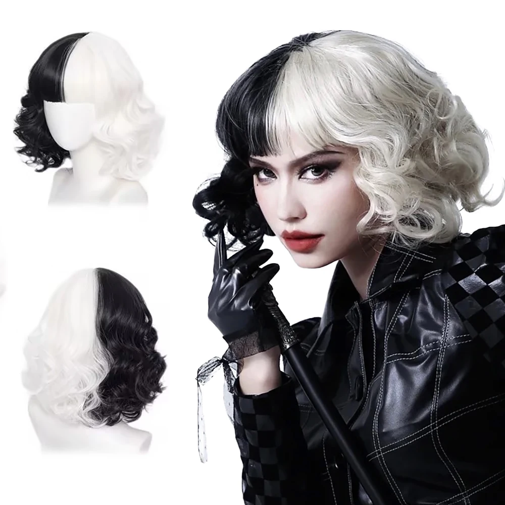 Черно-белые двухцветные волосы Cruella для косплея, 12-дюймовые короткие вьющиеся волосы, повседневная вечеринка на Хэллоуин с челкой, синтетический парик
Черно-белые двухцветные волосы Cruella для косплея, 12-дюймовые короткие вьющиеся волосы, повседневная вечеринка на Хэллоуин с челкой, синтетический парик