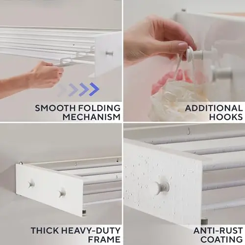 28-Inch Wall-Mounted Foldable Drying Rack With Heavy-Duty Frame, Anti-Rust Coating, And Smooth Folding Mechanism For Clothes
28-Inch Wall-Mounted Foldable Drying Rack With Heavy-Duty Frame, Anti-Rust Coating, And Smooth Folding Mechanism For Clothes