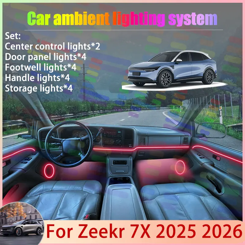 Для Zeekr 7X 2025 2026 CX1E 2/24 в 1, автомобильная атмосферная лампа, RGB абажур, ансамбль, стример, атмосферный набор, автоаксессуары, часть
Для Zeekr 7X 2025 2026 CX1E 2/24 в 1, автомобильная атмосферная лампа, RGB абажур, ансамбль, стример, атмосферный набор, автоаксессуары, часть