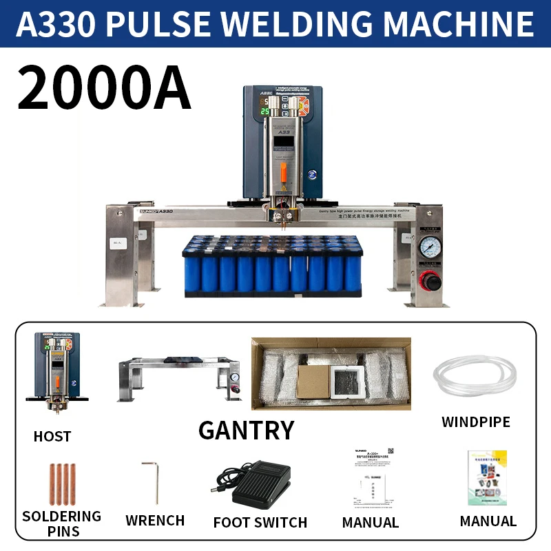 A330+ gantry pneumatic high-power battery spot welding machine iron-lithium-aluminum to nickel-to-copper energy storage welding
A330+ gantry pneumatic high-power battery spot welding machine iron-lithium-aluminum to nickel-to-copper energy storage welding