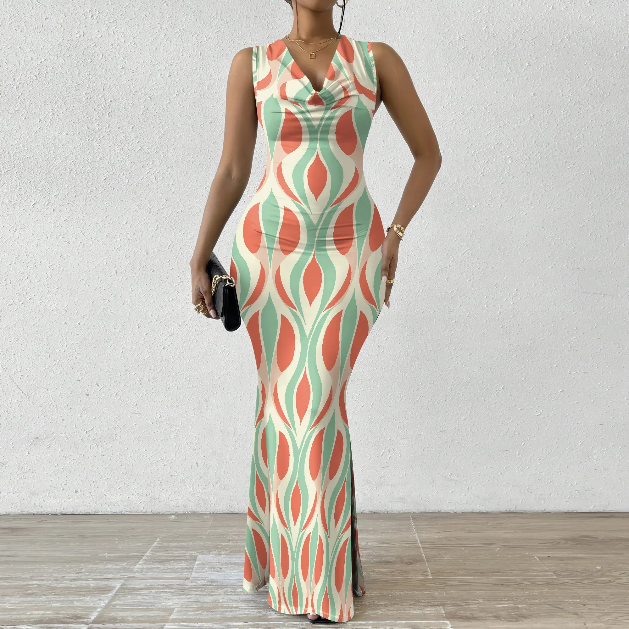 Plus Size Retro Wave Print Maxi Dress XS-2XL Sleeveless V-Neck Bodycon Long Dress for Art Festival or Spring Party Look
Plus Size Retro Wave Print Maxi Dress XS-2XL Sleeveless V-Neck Bodycon Long Dress for Art Festival or Spring Party Look