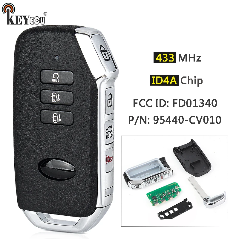 KEYECU 433MHz ID4A Chip P/N: 95440-CV010, FCC ID: FD01340 Proximity Keyless-Go Smart Remote Key Fob for Kia Ev6 2022-2024
KEYECU 433MHz ID4A Chip P/N: 95440-CV010, FCC ID: FD01340 Proximity Keyless-Go Smart Remote Key Fob for Kia Ev6 2022-2024