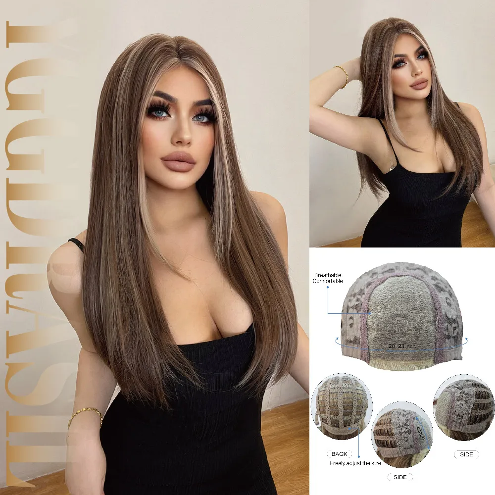 26Inch Vintage Brown Highlights Gray Synthetic Lace Wigs Middle Part Long Straight Hair Wig For Women Lace Front Heat Resistant
26Inch Vintage Brown Highlights Gray Synthetic Lace Wigs Middle Part Long Straight Hair Wig For Women Lace Front Heat Resistant
