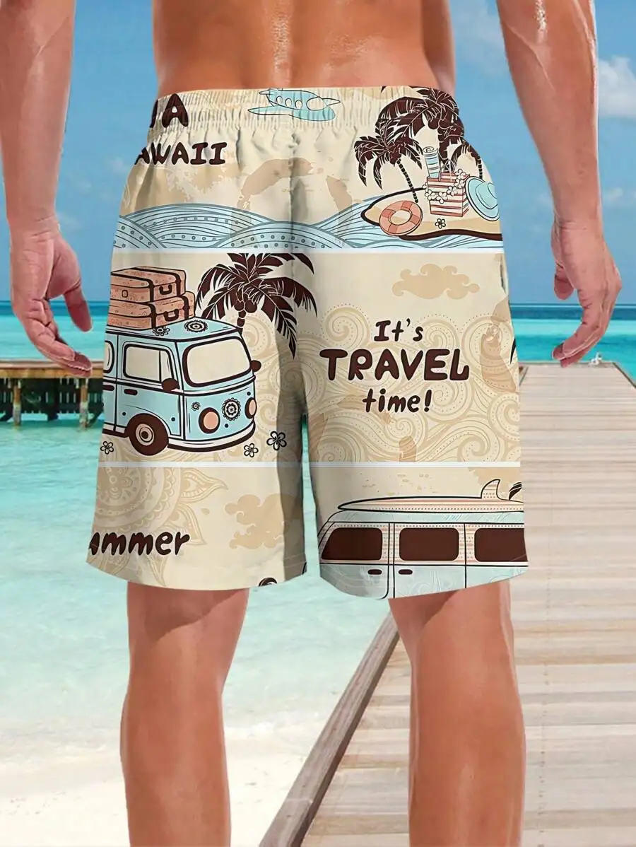 Mens 3D Printed Beach Shorts With Van, Palm Tree And Travel Motif
Mens 3D Printed Beach Shorts With Van, Palm Tree And Travel Motif