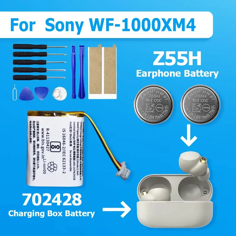 High Quality New 70mAh Z55H 3.85V Battery For SONY WF-1000XM4 XM4 Bluetooth Earbuds Headset Batteria Send dismantling tools
High Quality New 70mAh Z55H 3.85V Battery For SONY WF-1000XM4 XM4 Bluetooth Earbuds Headset Batteria Send dismantling tools
