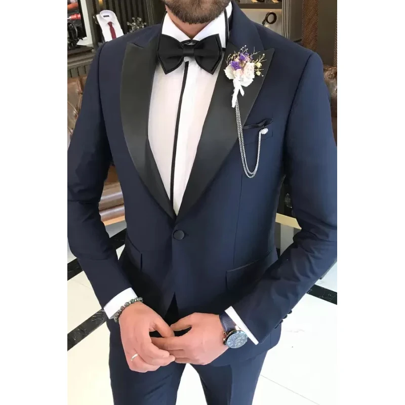 Luxury Wedding Blazer Navy Blue Full Set Single Breasted Black Peaked Lapel One Button Skinny Two Piece Jacket Pants Slim Fit
Luxury Wedding Blazer Navy Blue Full Set Single Breasted Black Peaked Lapel One Button Skinny Two Piece Jacket Pants Slim Fit