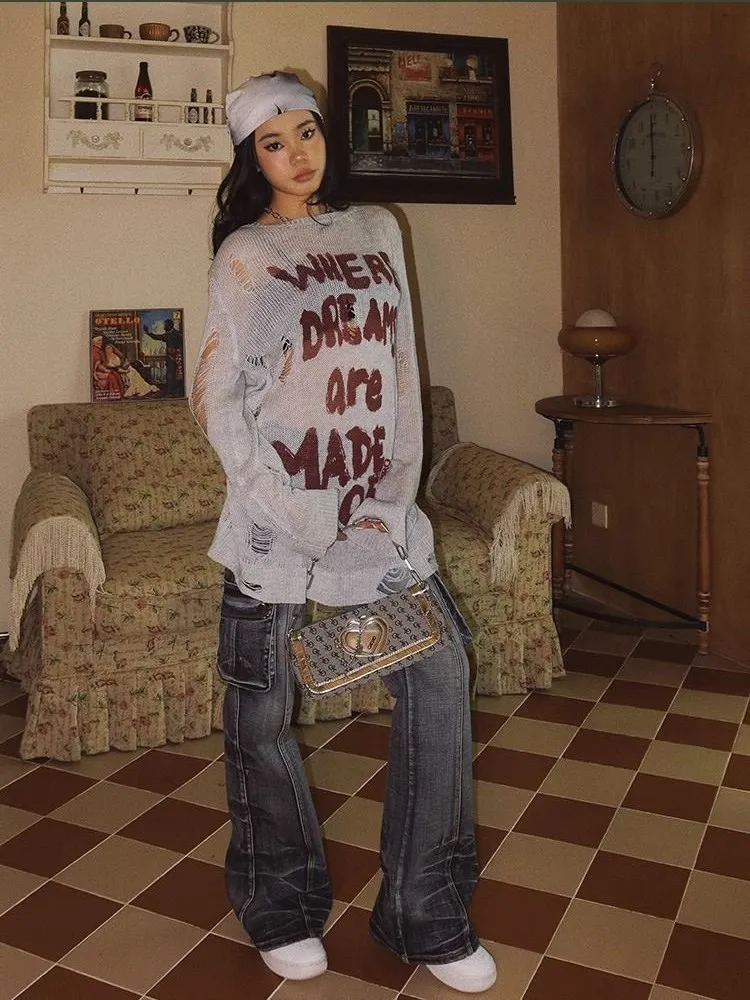 Sweaters Loose Fitting Long Sleeves Knit Cute Aesthetic Women 2023 Pullovers Hollowed Out Text Printing Casual Street Wear Retro
Sweaters Loose Fitting Long Sleeves Knit Cute Aesthetic Women 2023 Pullovers Hollowed Out Text Printing Casual Street Wear Retro
