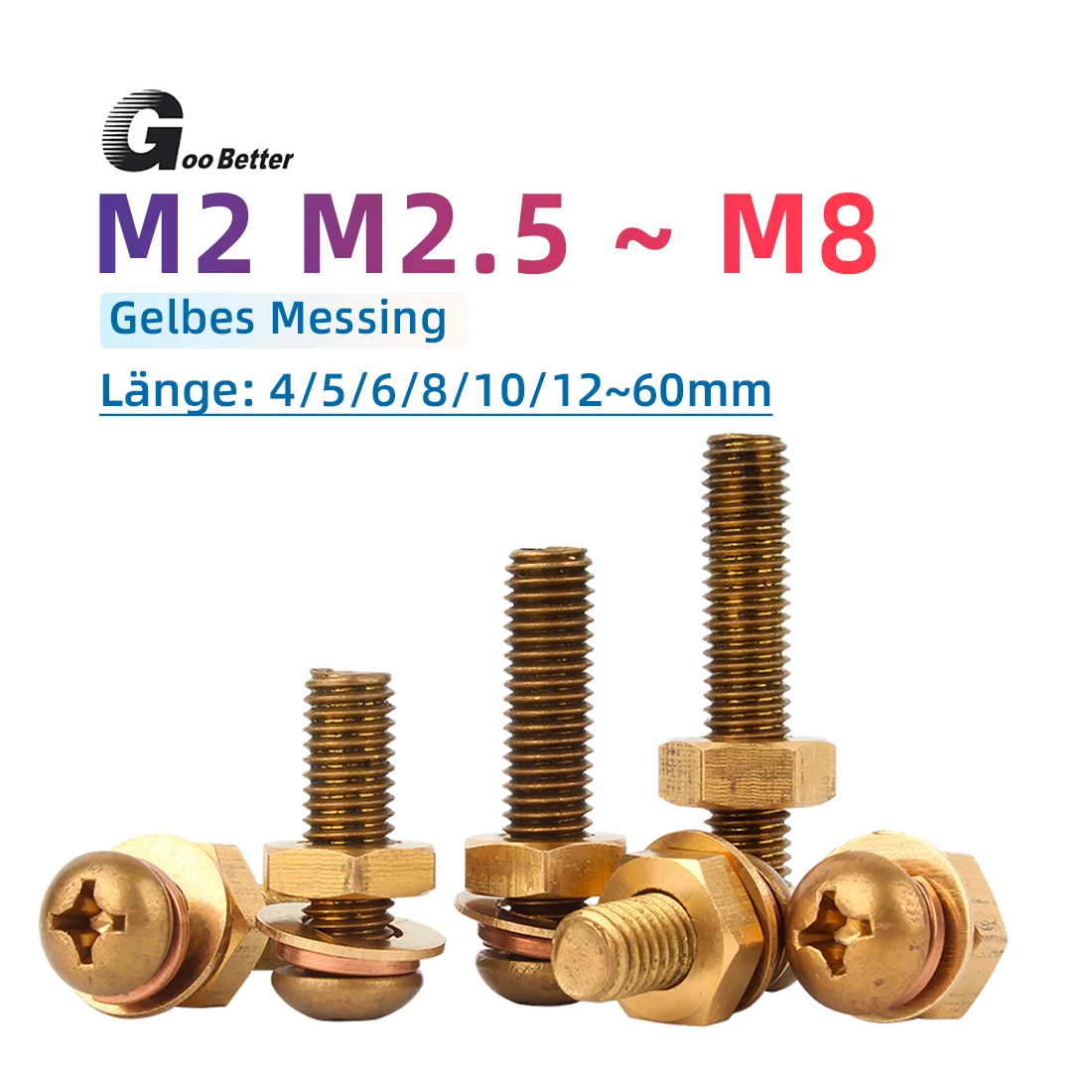 M3, M4, M5, M6, And M8 Round Head Brass Cross Recessed Screw Set Pan Head Bolt And Cross Recessed Bolt Nut Combination Set
M3, M4, M5, M6, And M8 Round Head Brass Cross Recessed Screw Set Pan Head Bolt And Cross Recessed Bolt Nut Combination Set