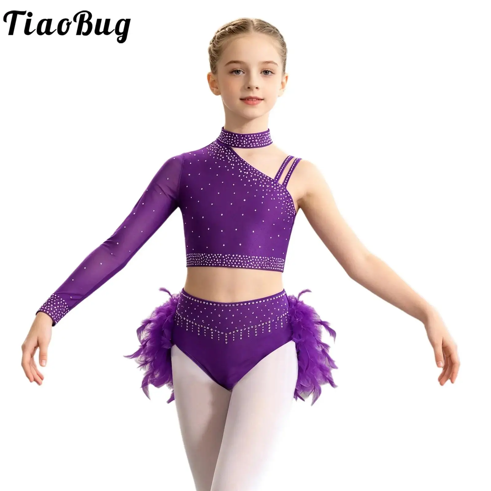 Kids Girls Ballet Latin Dance Costume Sparkly Rhinestones Crop Tops with Feather Leotard Briefs Figure Skating Modern Dancewear
Kids Girls Ballet Latin Dance Costume Sparkly Rhinestones Crop Tops with Feather Leotard Briefs Figure Skating Modern Dancewear
