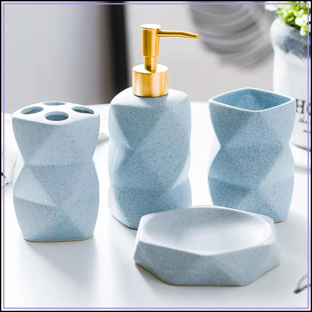4 Pcs Ceramic Bathroom Accessories Set with Soap Dispenser, Toothbrush Holder, Tumbler, Soap Dish for Modern Sink Decor
4 Pcs Ceramic Bathroom Accessories Set with Soap Dispenser, Toothbrush Holder, Tumbler, Soap Dish for Modern Sink Decor