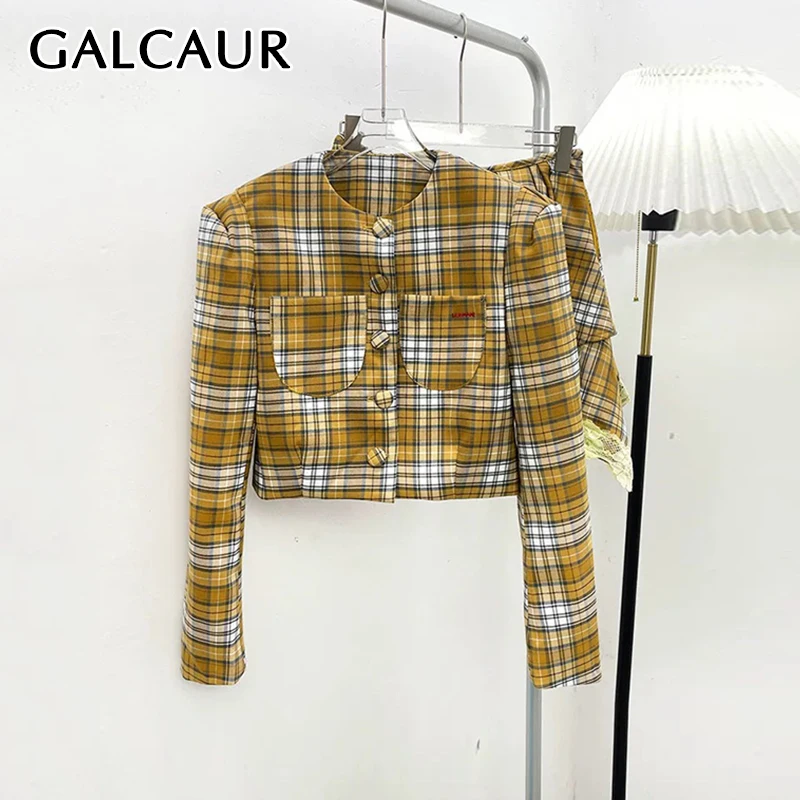 GALCAUR Colorblock Slimming Two Piece Set For Women Round Neck Long Sleeves Spliced Plaid Top Patchwork Lace Skirt Female New
GALCAUR Colorblock Slimming Two Piece Set For Women Round Neck Long Sleeves Spliced Plaid Top Patchwork Lace Skirt Female New