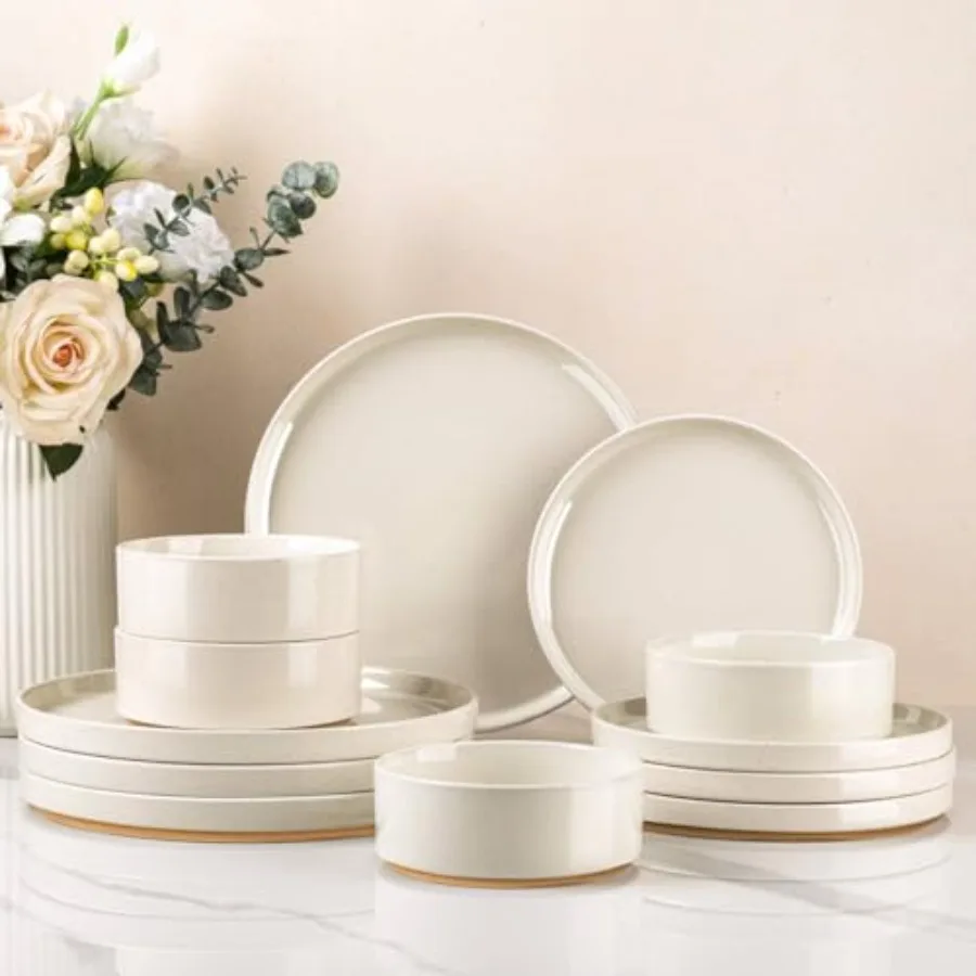 Ceramic Dinnerware Set for 4 Speckled Stoneware Plates and Bowls with unglazed terracotta Scratch Resistant, Dishwasher and Mic
Ceramic Dinnerware Set for 4 Speckled Stoneware Plates and Bowls with unglazed terracotta Scratch Resistant, Dishwasher and Mic