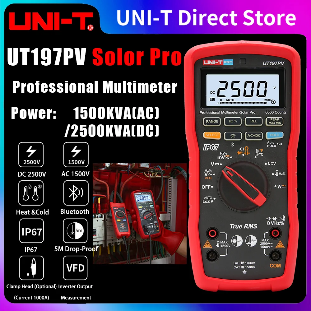 UNI-T UT197PV 2500V Professional Digital Multimeter For Solar REL PEAK Power Measurement Capacitance Tester Auto Range Bluetooth
UNI-T UT197PV 2500V Professional Digital Multimeter For Solar REL PEAK Power Measurement Capacitance Tester Auto Range Bluetooth