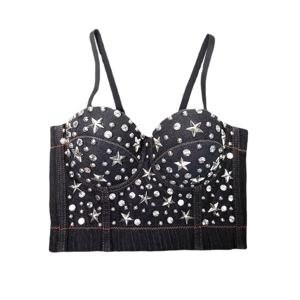 Women's Rhinestone Corset Bustier Top - Denim Underbust Streetwear Fashion with Star Embroidery Push Up Steel Boned Lingerie
Women's Rhinestone Corset Bustier Top - Denim Underbust Streetwear Fashion with Star Embroidery Push Up Steel Boned Lingerie