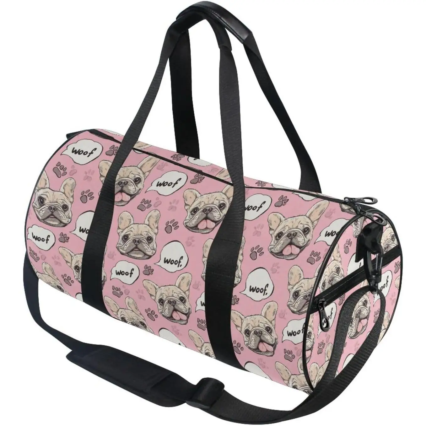 Bulldog Woof Pink Sports Duffel Bag Full Print Stylish Barrel Gym Bag with Large Capacity Adjustable Strap and Side Zipper
Bulldog Woof Pink Sports Duffel Bag Full Print Stylish Barrel Gym Bag with Large Capacity Adjustable Strap and Side Zipper
