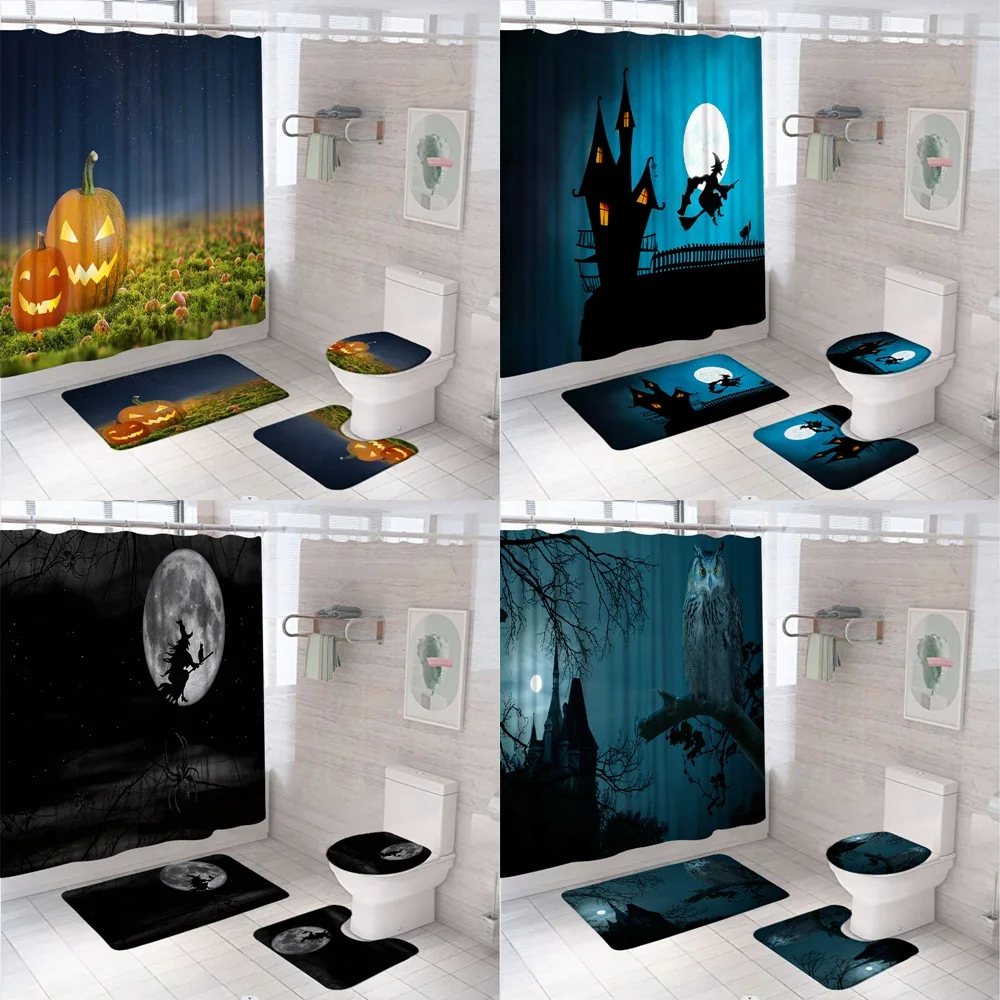 4Pcs Full Moon Halloween Night Bathroom Shower Curtain Set Pumpkin Witch Owl Tree Non-Slip Rug Toilet Lid Cover Bath Mat Carpet
4Pcs Full Moon Halloween Night Bathroom Shower Curtain Set Pumpkin Witch Owl Tree Non-Slip Rug Toilet Lid Cover Bath Mat Carpet