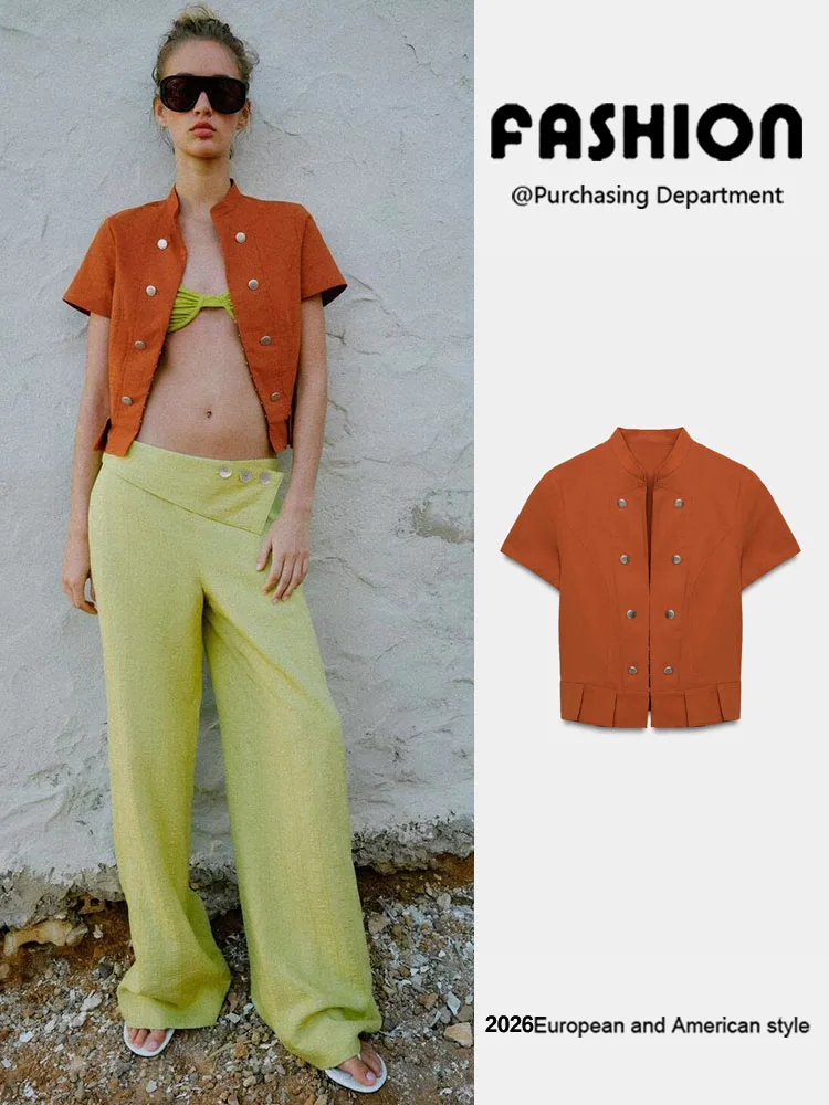 New Summer Women's Fashion round Neck Short Sleeve Pleated Hem Button Detail Top Versatile Elegant Chinese Style Blouse
New Summer Women's Fashion round Neck Short Sleeve Pleated Hem Button Detail Top Versatile Elegant Chinese Style Blouse