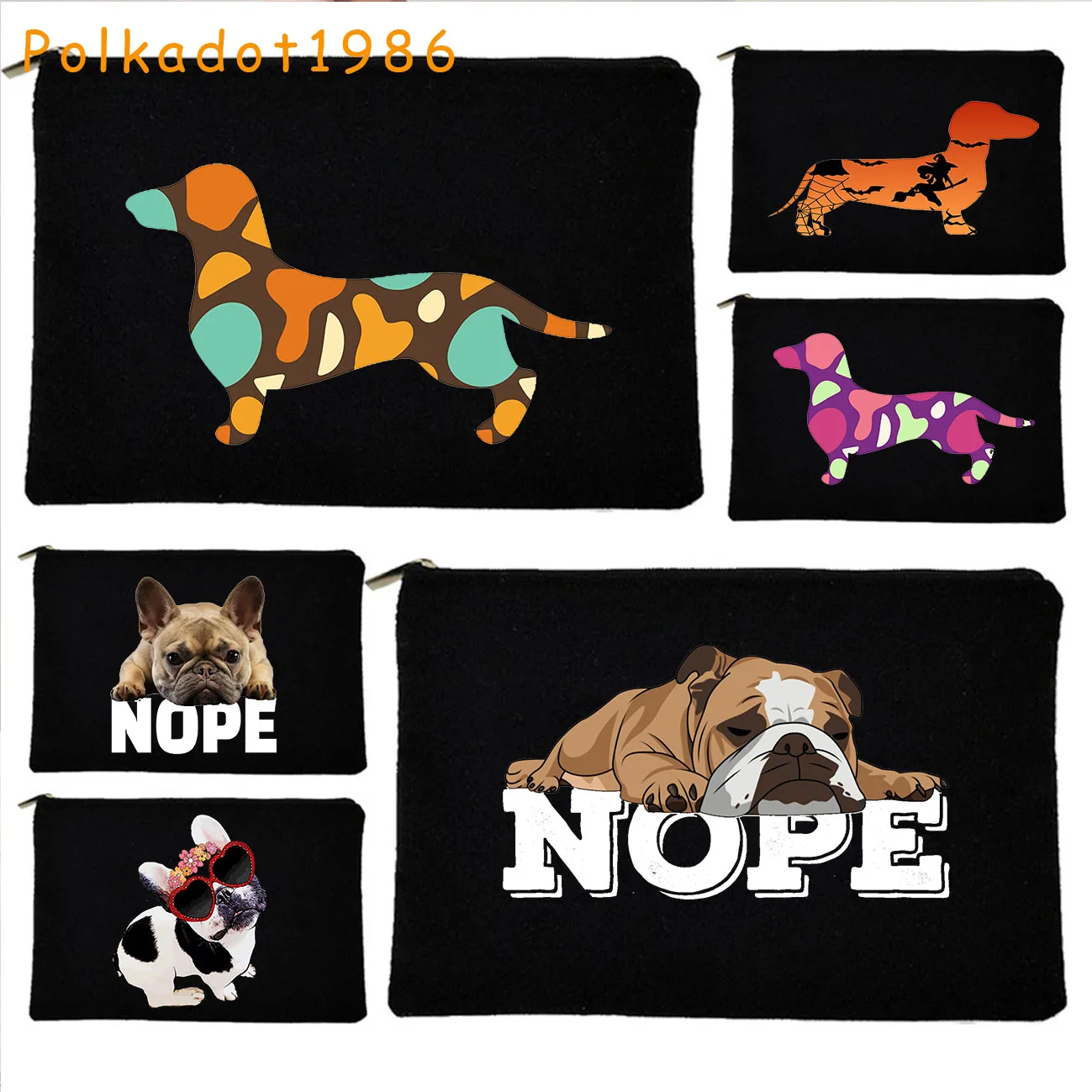 Funny Dachshund Silhouette Dog Canvas Cosmetic Bags Makeup Bag Floral Heart English Nope French Bulldog Pencil Case Zipper Pouch
Funny Dachshund Silhouette Dog Canvas Cosmetic Bags Makeup Bag Floral Heart English Nope French Bulldog Pencil Case Zipper Pouch