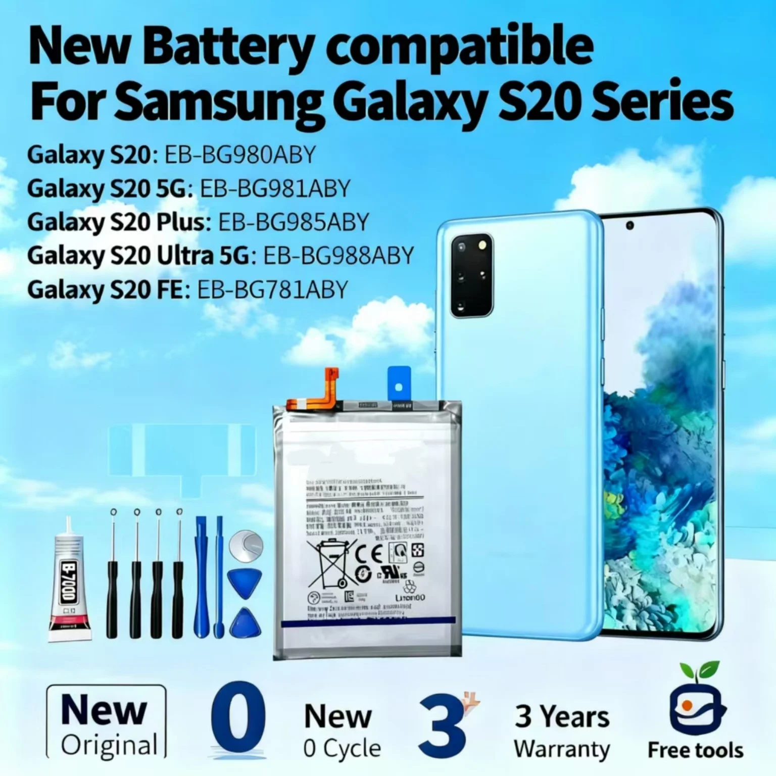 Новый аккумулятор, совместимый с Samsung Galaxy S20 EB-BG980ABY/5G EB-BG981ABY/Plus EB-BG985ABY/Ultra 5G EB-BG988ABY/FE EB-BG781ABY
Новый аккумулятор, совместимый с Samsung Galaxy S20 EB-BG980ABY/5G EB-BG981ABY/Plus EB-BG985ABY/Ultra 5G EB-BG988ABY/FE EB-BG781ABY