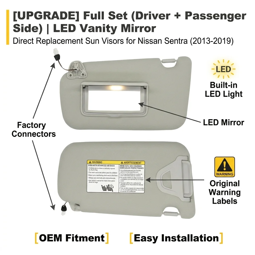 Sun Visor for Nissan Sentra 2013 2014 2015 2016 2017 2018 2019 Front Window Sunvisor with Light Replacement Left/Right/Pair
Sun Visor for Nissan Sentra 2013 2014 2015 2016 2017 2018 2019 Front Window Sunvisor with Light Replacement Left/Right/Pair