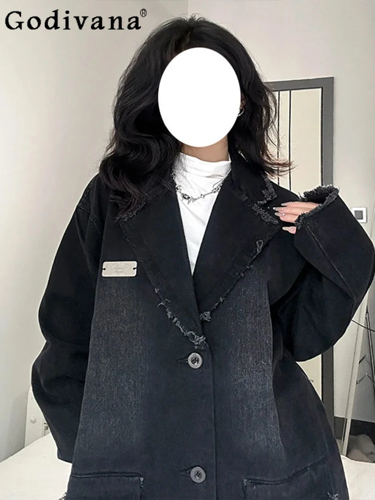 Large Size 2XL-6XL Women's American Retro Leisure Denim Blazer Women's Autumn New Fashion Long-sleeved Black Loose Sweet Top
Large Size 2XL-6XL Women's American Retro Leisure Denim Blazer Women's Autumn New Fashion Long-sleeved Black Loose Sweet Top