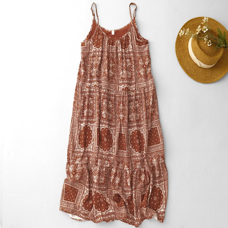 Summer Bohemian Printed Long Dress Women Spaghetti Strap Cotton Sundress Female Ruched Sleeveless Maxi Dress Big Size N683
Summer Bohemian Printed Long Dress Women Spaghetti Strap Cotton Sundress Female Ruched Sleeveless Maxi Dress Big Size N683